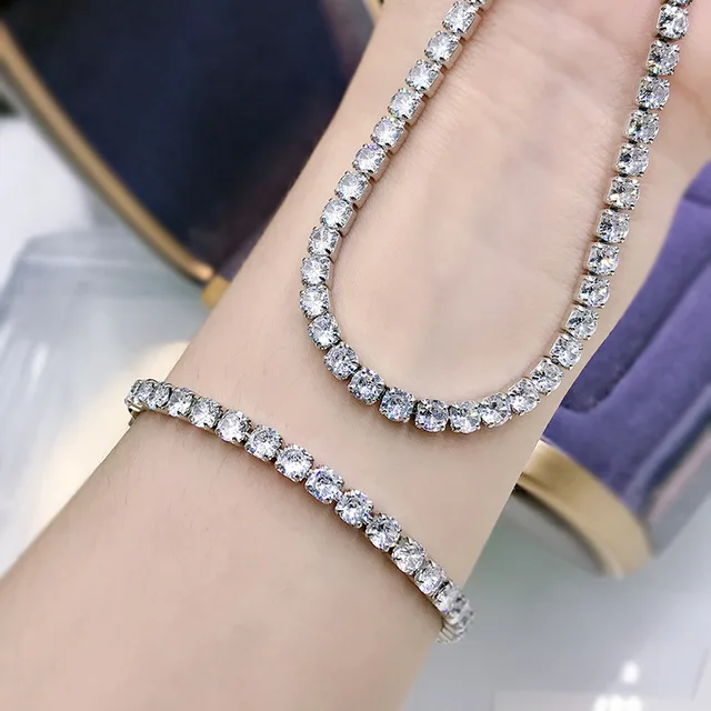 Wong Rain 925 Sterling Silver Created Moissanite Gemstone Anniversary Full Diamond Chain Choker Unisex Necklace Fine