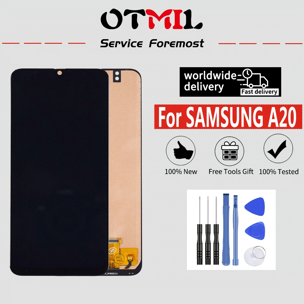 

Super Amoled 6.4'' LCD For Samsung Galaxy A20 A205 SM-A205F OTMIL Full LCD Display Touch Screen Digitizer Replacement A205GN/YN
