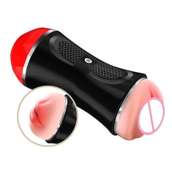 Sucking Masturbator Cup Sex Toys for Men Double Channel Deepthroat Pocket Pussy Realistic Vagina Mouth Adult Endurance Exercise 3