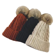 Sparsil, унисекс, зимние вязаные помпоны, шапки с помпоном, шапка для мужчин и женщин, эластичная, с манжетами, вязаная крючком, снимающаяся шляпа, Hairball Skullies