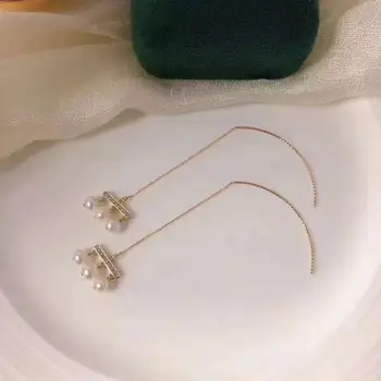 

S925 sterling silver gold plated natural freshwater pearl Drop Earrings