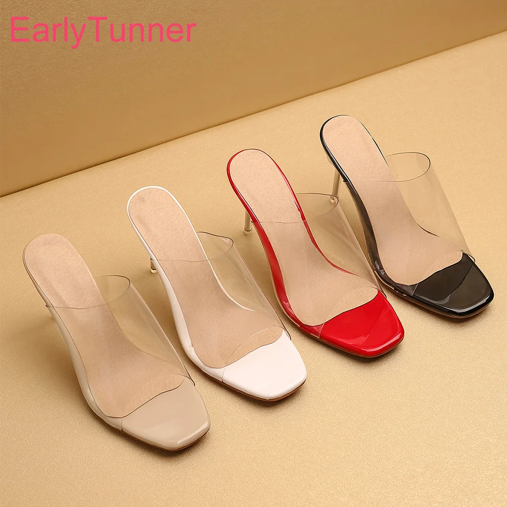 Сандалии женские прозрачные повседневная обувь большие размеры 11 30 43 48 черные