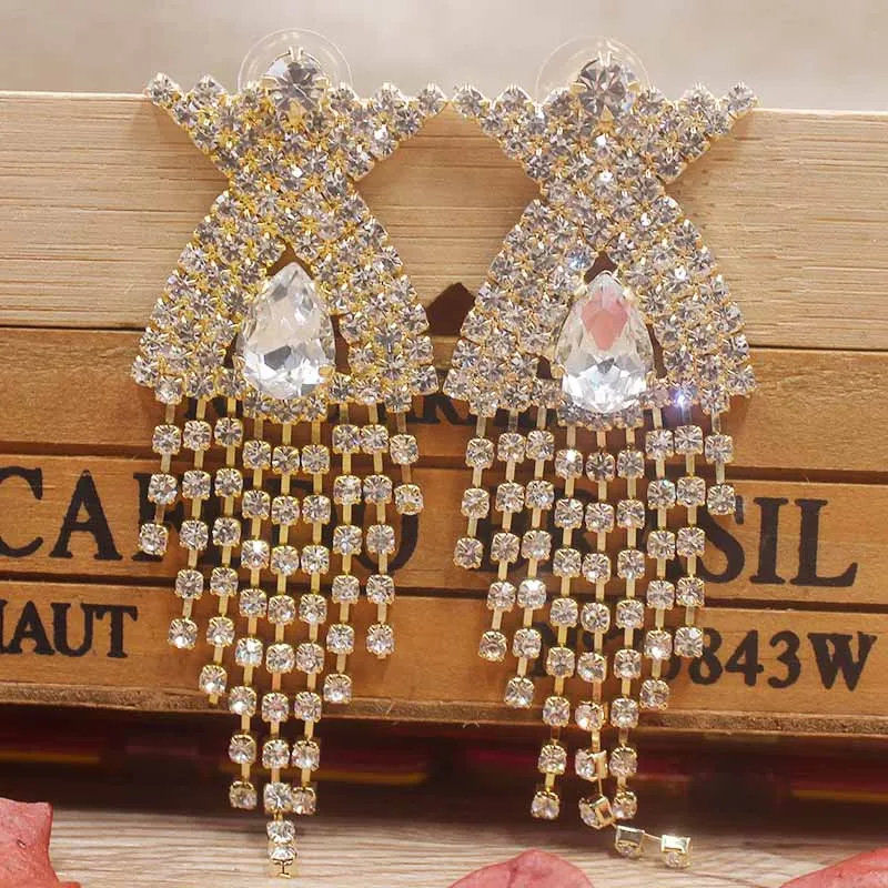 

Wedding Party Jewelry earring Women Long rhinestone Dangle tassel Earrings delicate long jewelry Bling Multicolor Water Drop