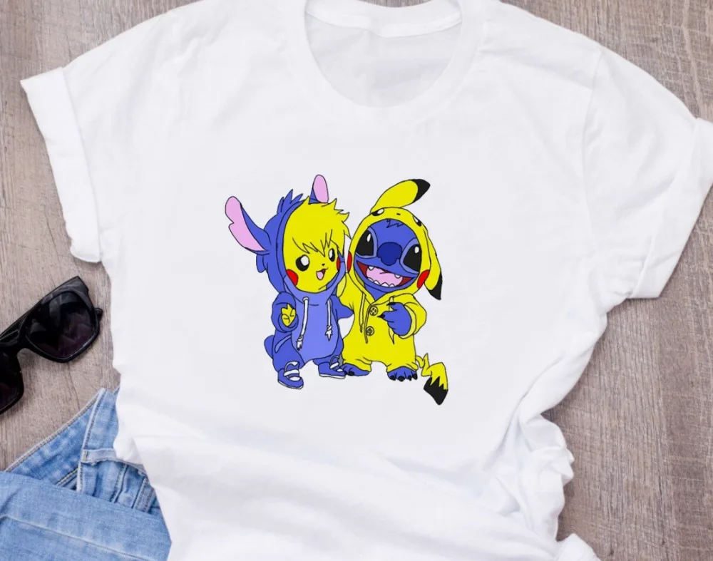 Женская модная футболка с милым рисунком из мультфильма Disneys Lilo Stitch Harajuku Kawaii Футболка с принтом милые повседневные топы