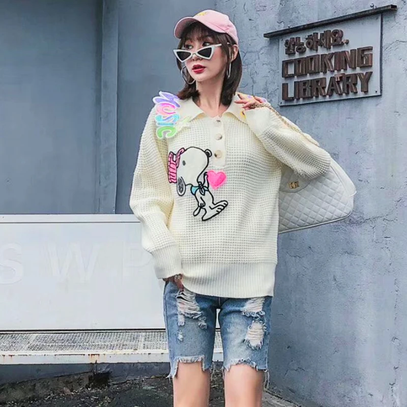 Женский свитер короткий с длинным рукавом свободный в Корейском стиле милый