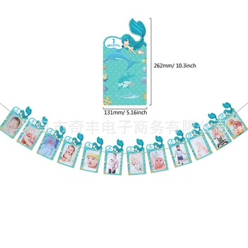 

Newborn to 12 Months Photo Banner girl First 1st one year old Birthday Mermaid Under The Sea ocean Themed Party Decoration gift