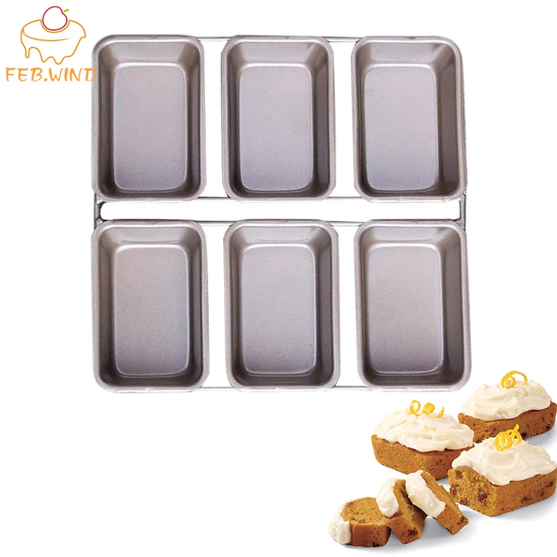 Non Stick Linked Mini Loaf Pan/Tray Carbon Steel Bread Tins 6 Cavity Small Banana Loafs Trays Baking Square 721 | Дом и сад