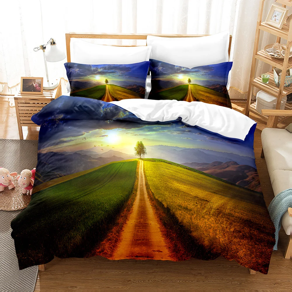 New Beauty Tree Road Bedding Set Single Twin Full Queen King Size Tree Road Sky Bed Set Aldult Kid Bedroom Duvetcover Sets 008 bedspread Bedding Sets