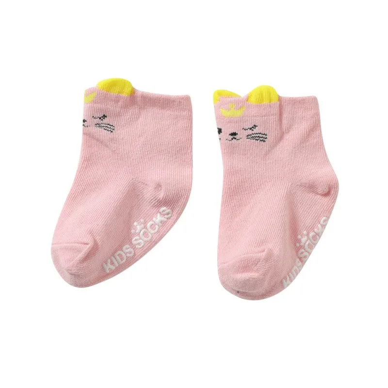 Pink(1-3 years old) Хлопковые носки с рисунком для маленьких мальчиков и девочек Теплые нескользящие носки-тапочки гетры - Цвет: Pink(1-3 years old)