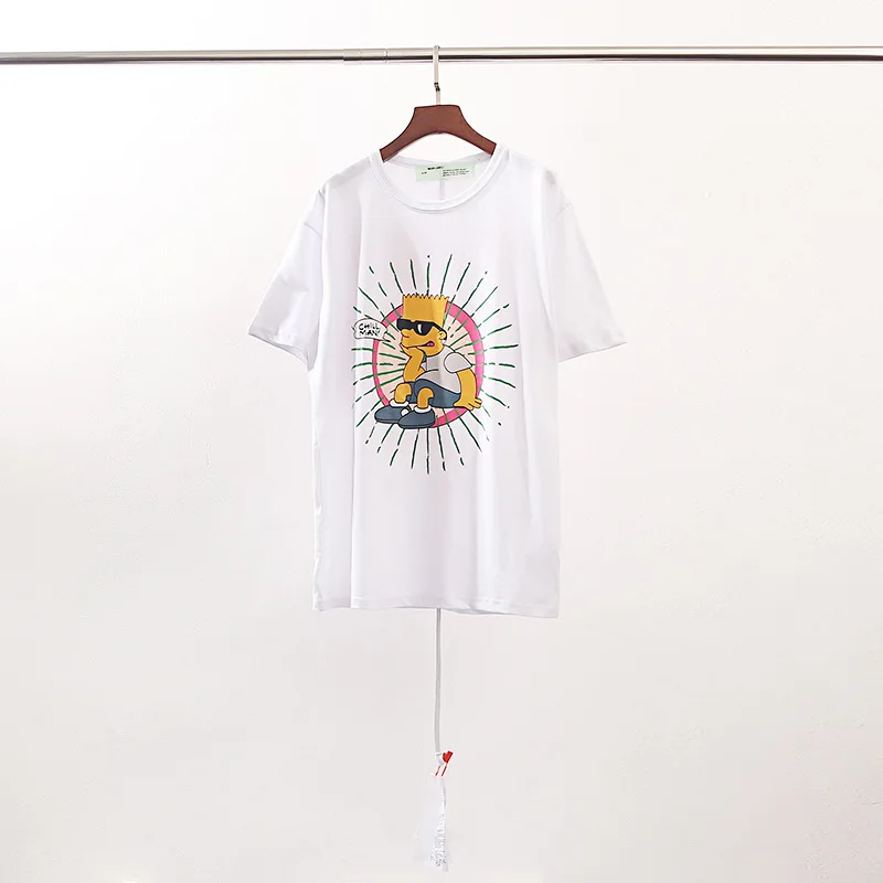 OFF-WHITE Симпсон тонкая хлопковая летняя парная футболка с короткими рукавами и рисунком