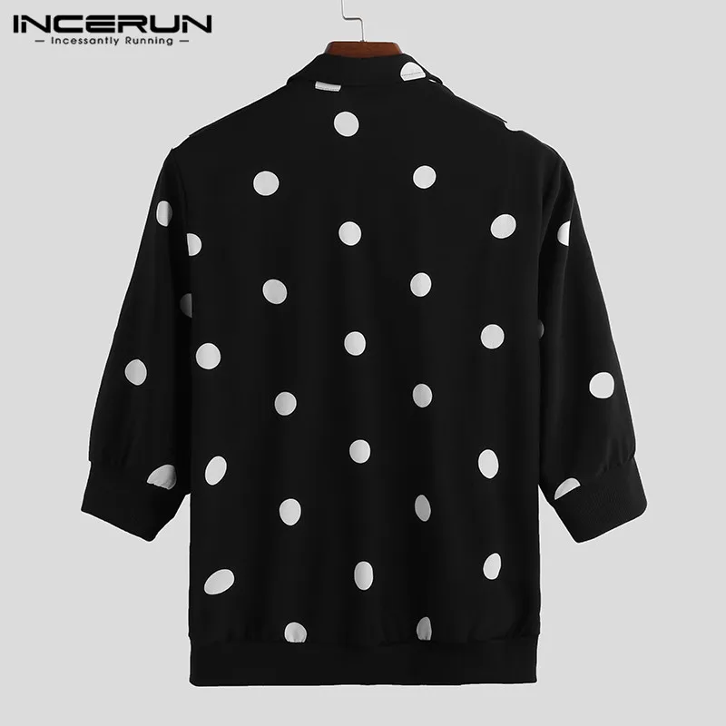 INCERUN Polka Dot Print Men Brand Shirt Lapel Neck Button Streetwear 3/4 Sleeve Camisa Stylish Business Casual Shirts Men