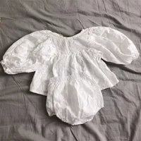 Ensemble de vêtements vintage en dentelle brodée pour filles, combinaison à manches longues printemps-automne pour bébés et tout-petits, tenue pour enfants 4