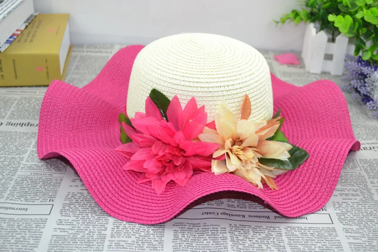 Дамы УФ Защита от солнца летом вдоль солнца Лян Мао волны цветок соломенная шляпа от солнца пляжная шляпа
