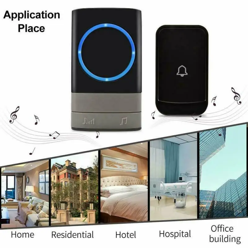 

Wireless Doorbell Chime Battery Operated Door Bell Remote Button Chime Ring Wall Plug In Loud Chime LED Flash