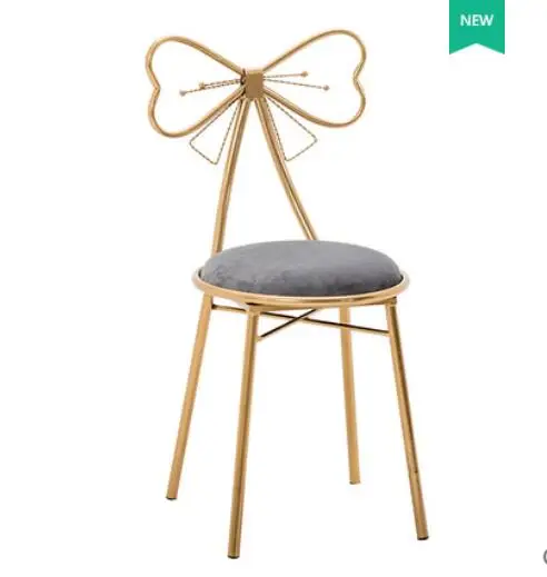 Multi Color Modern Nordic Home Makeup Chair velvet Fabric Middle Back Chair Butterfly Bow Metal Golden Polished Task Chair B550 - Цвет: Grey velvet fabric