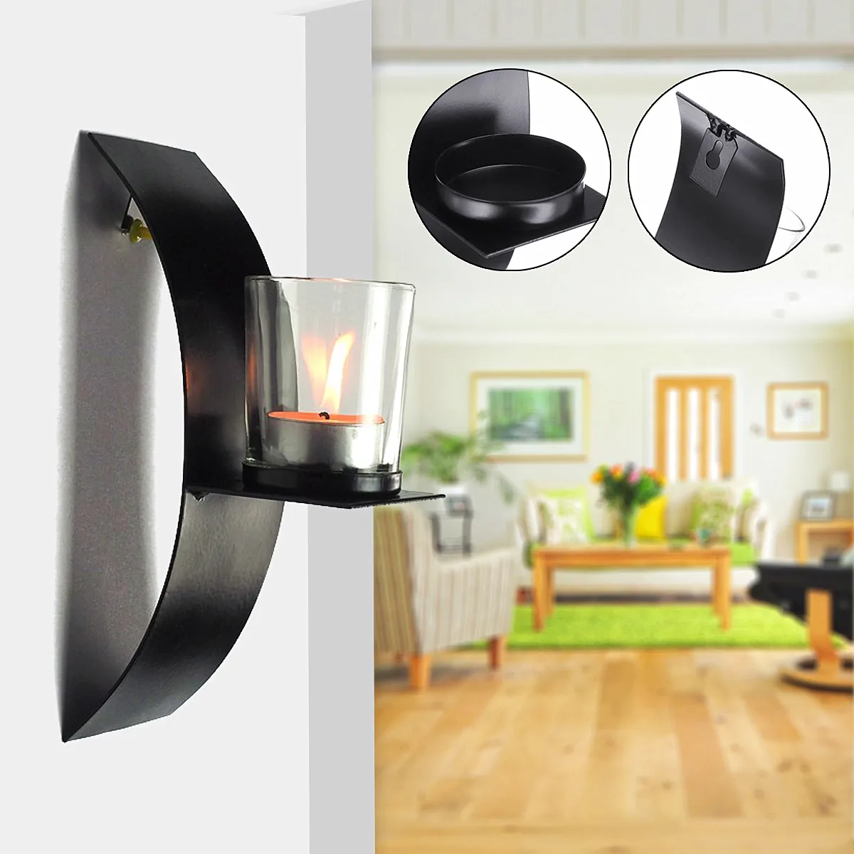 2Pcs Black Candle Holder Home Decoration Metal Stand Wall Mounted