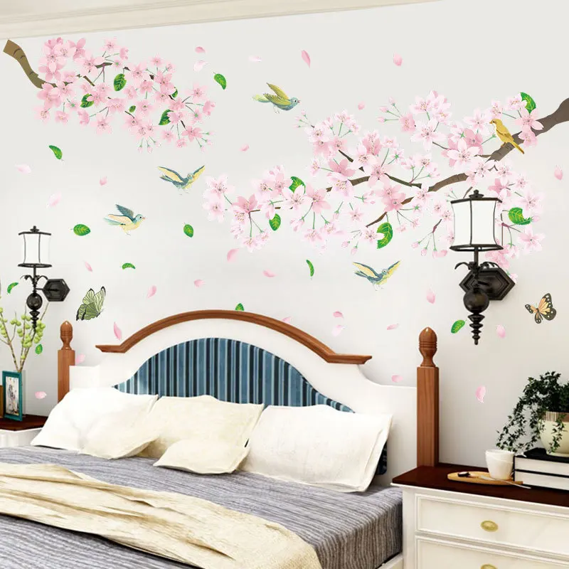 Вишневые наклейки с цветами Фреска Декор Белый Цвет ветка дерева Наклейка на стену художественные наклейки