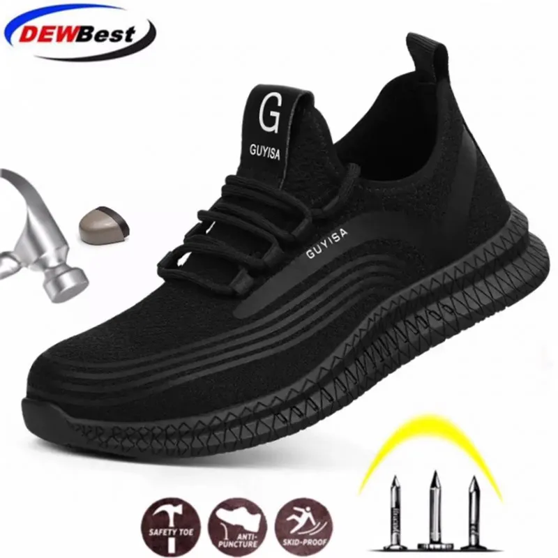 Мужская защитная обувь со стальным носком DEWBEST нескользящая Рабочая SRC дышащие