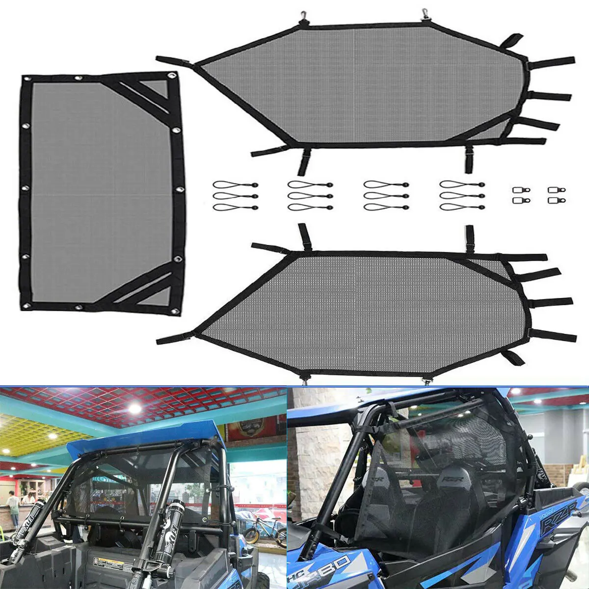 UTV Left Right & Rear Window Net/Shield Set for Polaris RZR 1000 900 RZR XP for Honda Talon for Kawasaki Mule for Yamaha Rhino