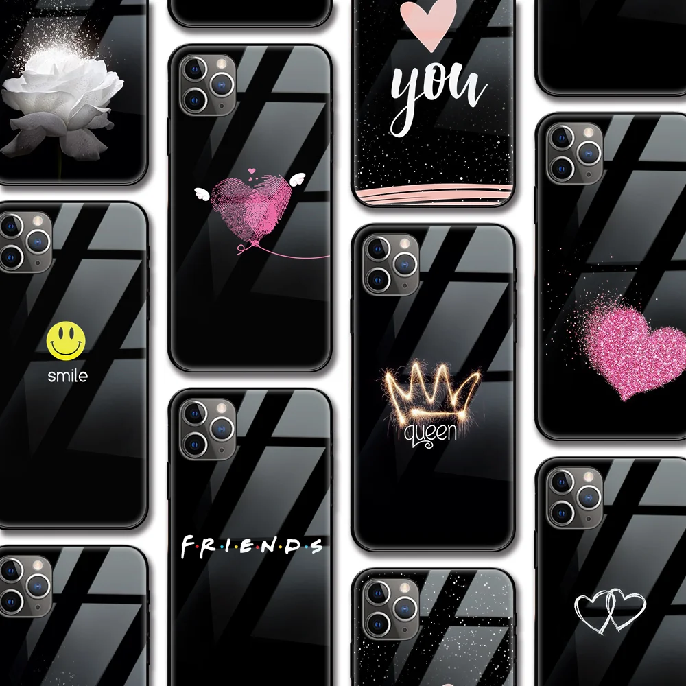 Friends Queen Heart Floral Love Case for Iphone 11 case for Iphone 11 XR Pro XS MAX X 7 8 6 6S Plus SE 2020 Tempered Glass Cover Friends Queen Heart Floral Love Case for Iphone 11 case for Iphone 11 XR Pro XS MAX X 7 8 6 6S Plus SE 2020 Tempered Glass Cover