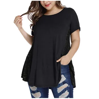 

Plus Size 5XL Sexy O Neck Lace Tunic Top Women Clothing Large Size Short Sleeve Vintage Loose Blouse Ladies Blusas #L30