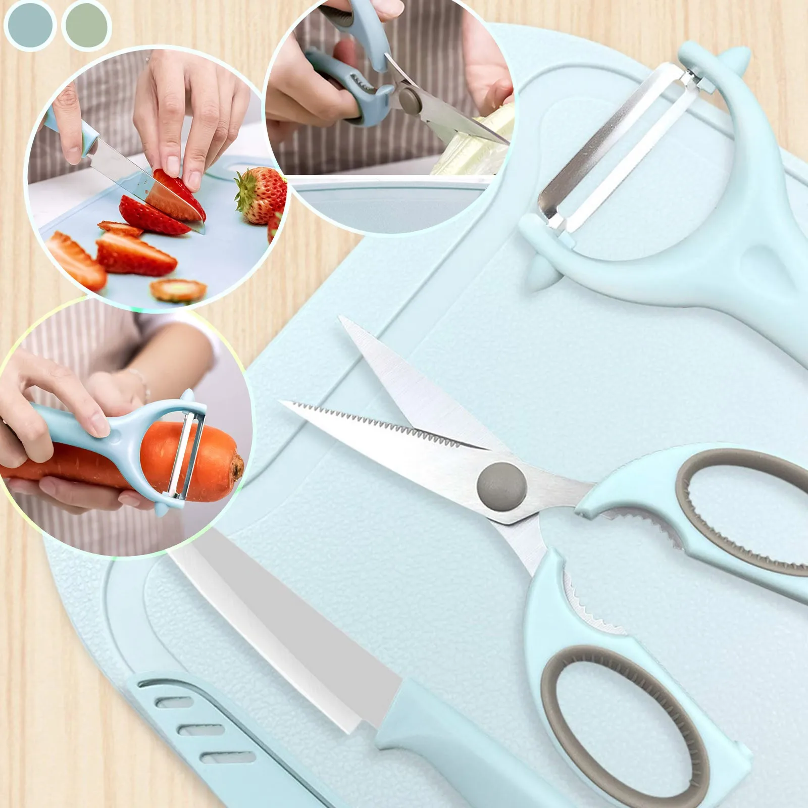 Set of 4 Kitchen Small Knife Vegetable Peeler Food Scissor Cutting Board | Дом и сад