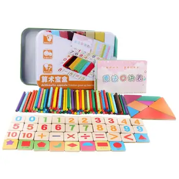 

Wooden Arithmetic Number Box Magnetic Stickers Children Kid Educational Toy Double sided for clock and Math