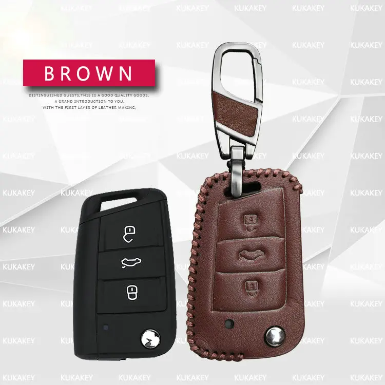 Чехол для ключей KUKAKEY для Skoda Fabia Superb Octavia A5 A7 2 3 Rapid Kodiaq аксессуары автомобильный протектор брелок покрывающие кольца для VW Golf - Название цвета: Brown