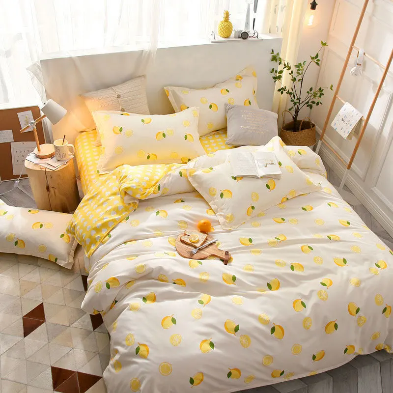 

J Pineapple Fruit Geometric 4pcs Bed Cover Set Cartoon Duvet Cover Bed Sheets And Pillowcases Comforter Bedding Set 2TJ-61001