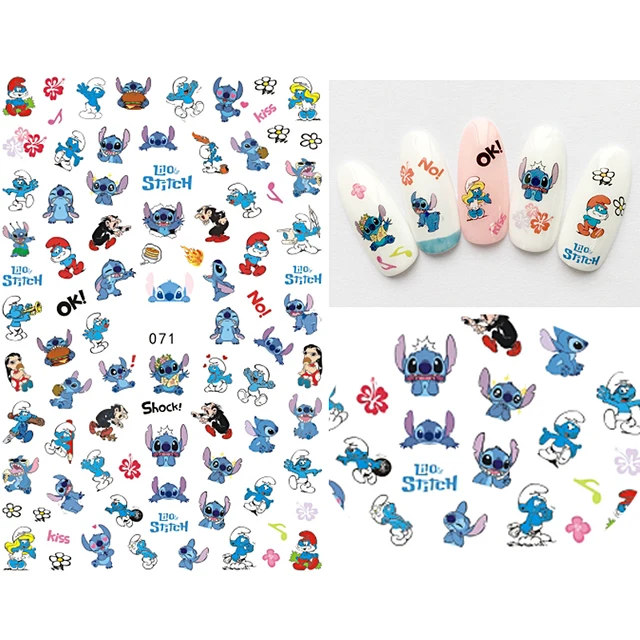 1PCS Disney Cartoon Anime Collection Star Design Nail Sticker Mickey Mouse Donald Duck Lion King Mermaid Stitch Nail Slider SHE071