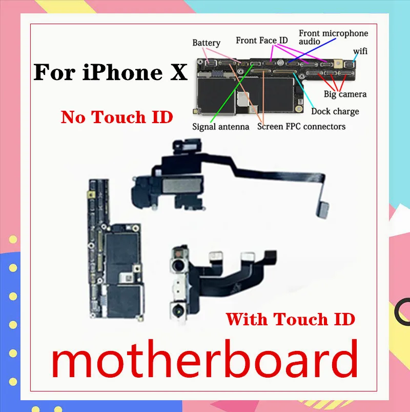 Для IPhone X материнская плата Full NO / With Face ID обновленная система 64 Гб 256 ГБ чистая