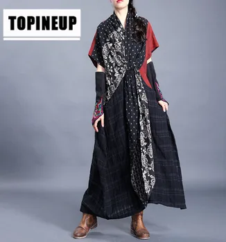 

Spring 2020 Women's Retro Plain V-neck Plaid print short sleeve flared plus size dress