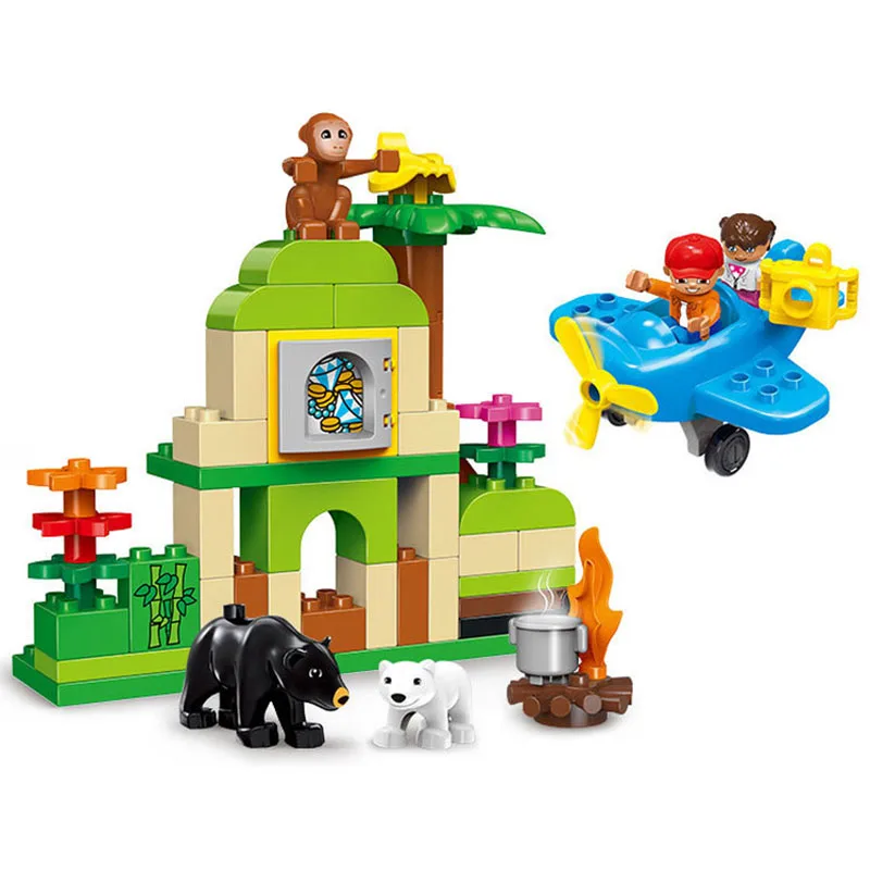 60 шт. Наборы Кубиков, большие частицы, сделай сам, джунгли, животные, строительные блоки, самолет, строительный блок, набор, детские развивающие игрушки для Ki