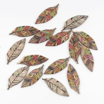 

20pcs 15x42mm Mixed Feather 2Holes Wooden Buttons For Clothing Scrapbooking Crafts Sewing Buttons DIY Needlework Accessories