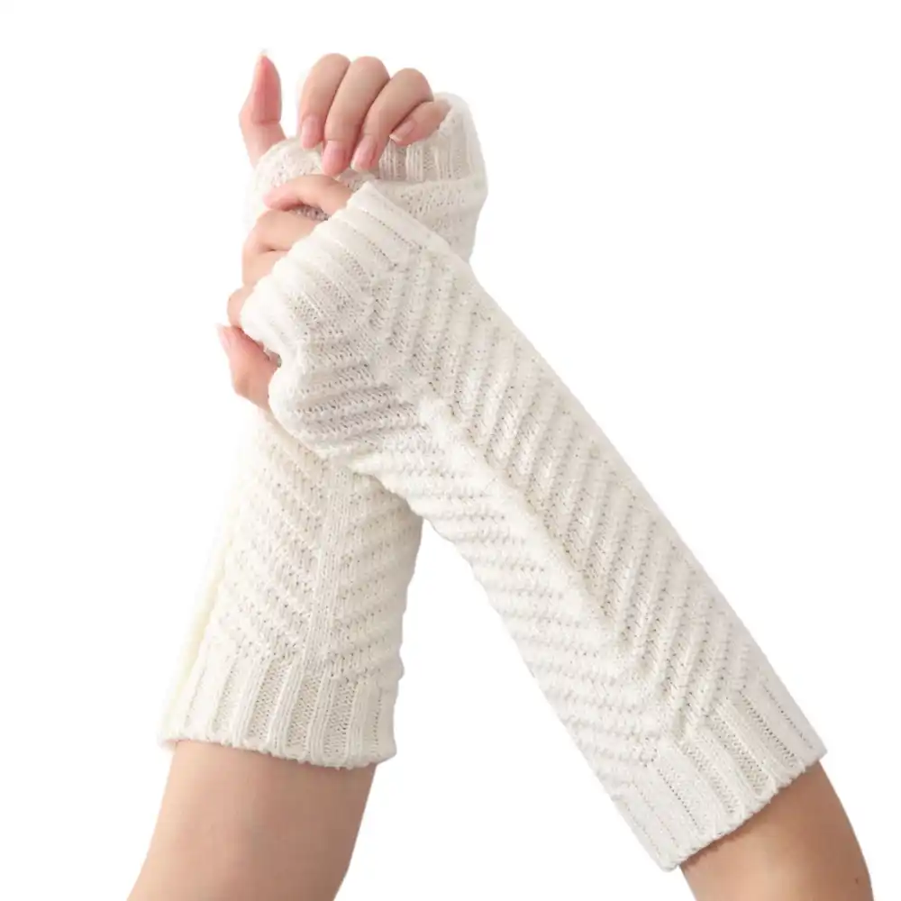 Women S Fashion Knit Arm Sleeves Fingerless Winter Gloves Soft
