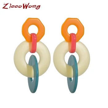 

ZiccoWong Acrylic Bohemia Fashion Geometric Drop Earring Colorful Resin Dangle Earrings For Women Chain Link Earrings Jewelry