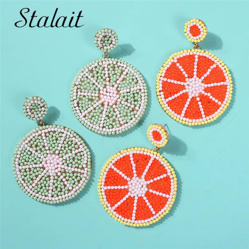 

Cute Fruit Orange Shape Drop Earrings For Female Handmade Multi Color Full Beads Resin Drop Earrings Birthday Gift Jewelry