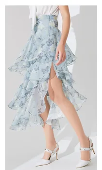 

Women Skirt 2019 Summer New Women's High Waist Butterfly Pattern Print Irregular Split Skirt