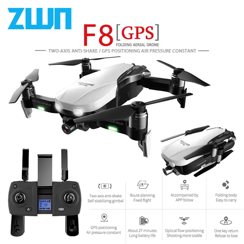 $139.99 ZWN F8 GPS RC Drone with Twoaxis antishake Selfstabilizing gimbal Dual Camera Gesture Control 5G