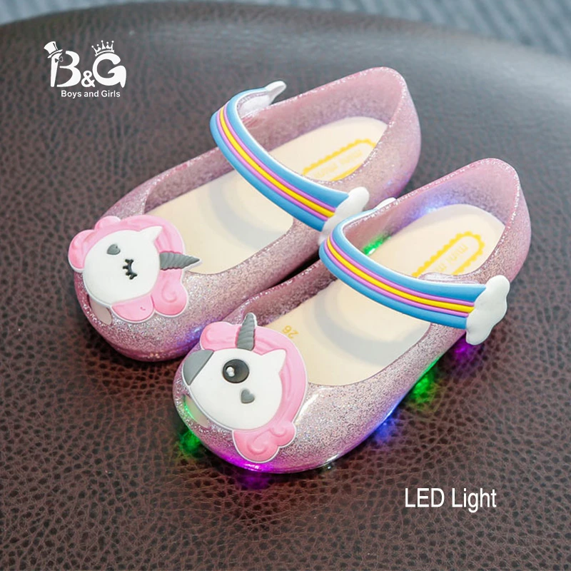 

B&G LED Light Girl Princess Shoes Water-proof Kids Sandles Soft Children's Shoes Princess Peep-toe