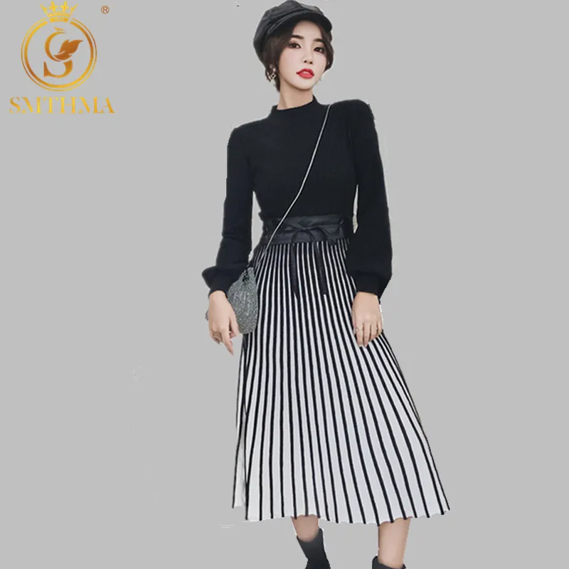 Высококачественное новое зимнее женское трикотажное плиссированное платье со