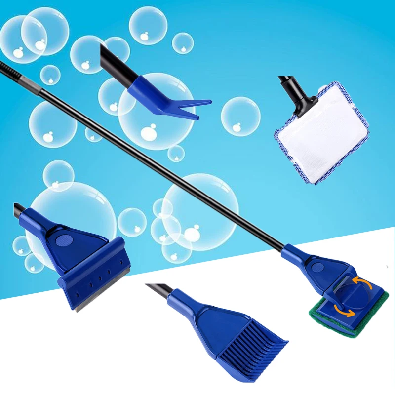 

5 in 1 Aquarium Cleaning Tools Tank Cleaner Set Fish Net Gravel Rake Algae Scraper Grass Fork Sponge Brush Glass Cleaner