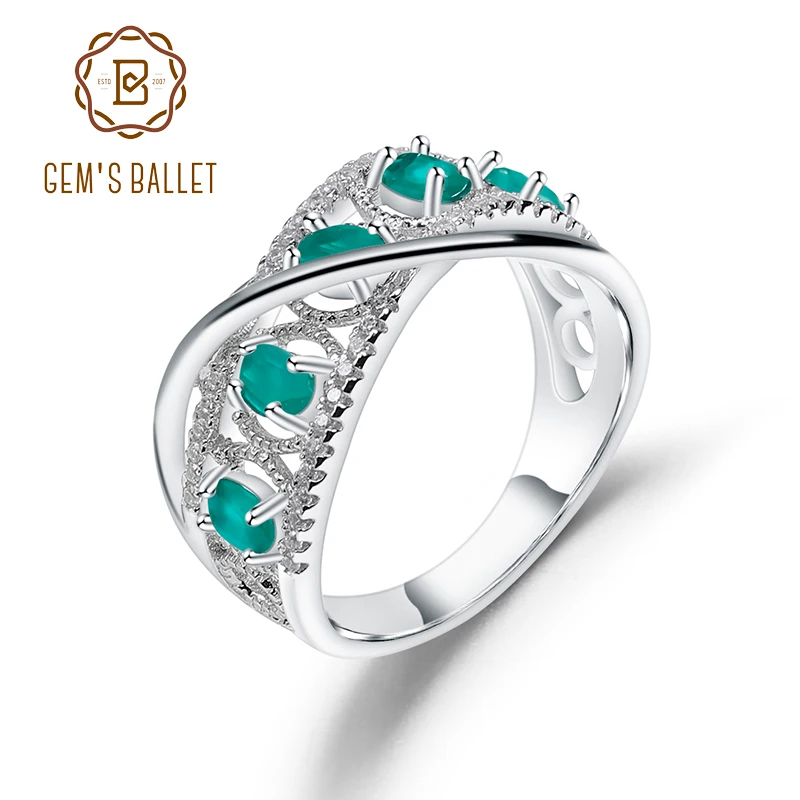 GEM'S BALLET 925 Sterling Silver Split Band Swirl Finger Ring Natural Green Agate Gemstone Rings For Women Fine Jewelry GEM'S BALLET 925 Sterling Silver Split Band Swirl Finger Ring Natural Green Agate Gemstone Rings For Women Fine Jewelry
