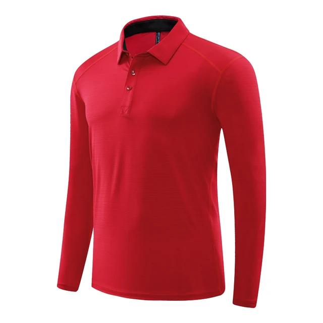 Men Fitness Long Sleeve Quick Dry Tennis Golf Shirt Bodybuilding Workout Long Top Casual Man Running Sportswear red