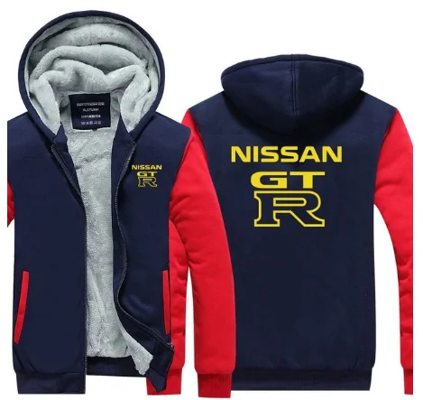 2 Новые зимние толстовки, мужские теплые толстовки для Nissan GTR, зимняя теплая утолщенная Вельветовая куртка, пальто на молнии, верхняя одежда, GT-R с капюшоном, топы-03 - Цвет: 2