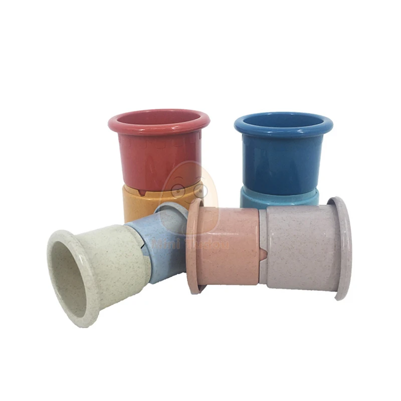 Baby Toys Stacking Cup Wheat Straw Hourglass Environmental Folding Tower Bath Play Water Set Early Educational Toys For Infant - Bilde 4