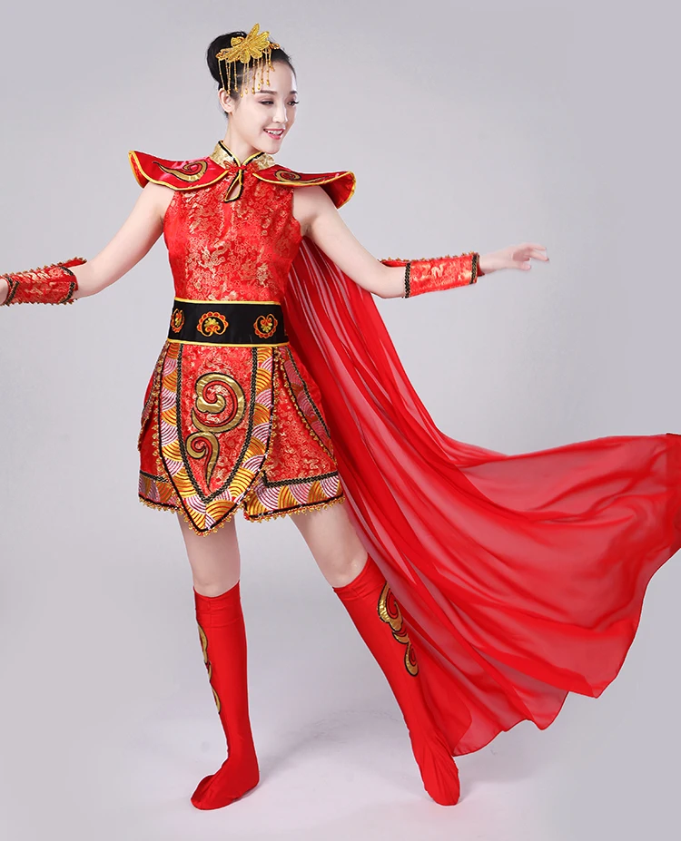 Бренд Лидер продаж Дамский современный танцевальный барабанный костюм водяной барабанный барабан вентилятор Танцевальное представление Yangko одежда