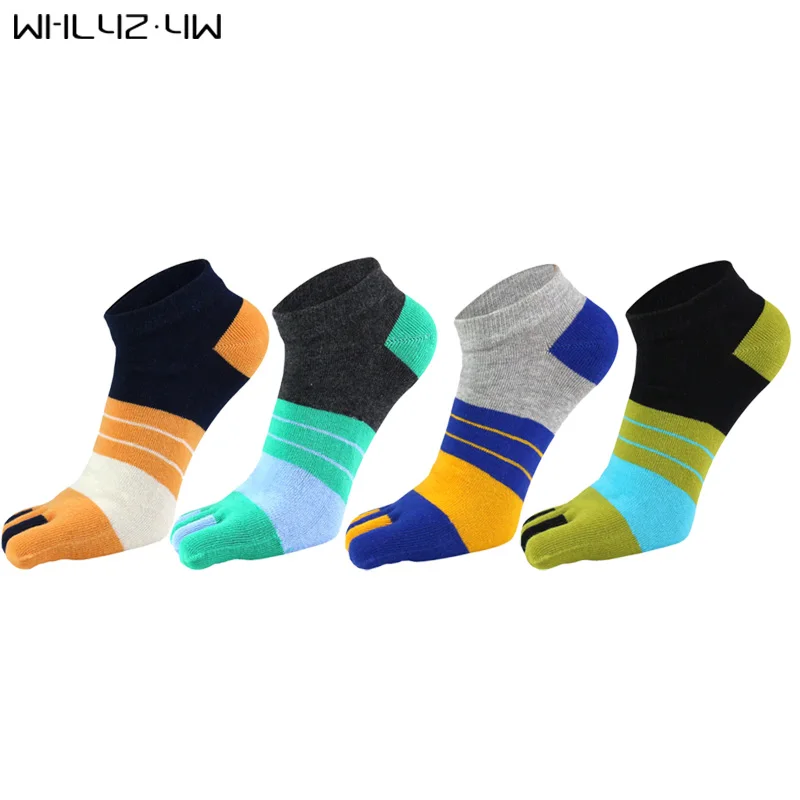 

Whlyz Yw 5 Pairs/Lot Men's Cotton Toe Socks Fashion Breathable 5 Colors Five Finger Socks Colorful Casual Striped Ankle Socks