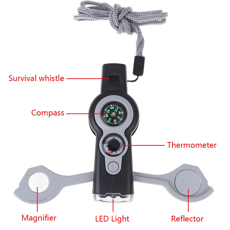 7 в 1 светодиодный Спасательный Инструмент, аварийный свисток SOS, оборудование для первой помощи для спорта на открытом воздухе