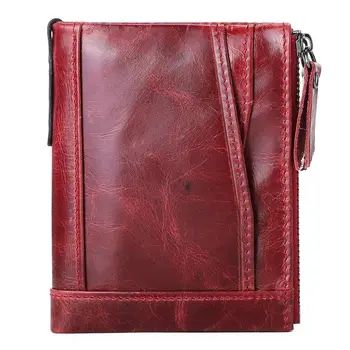 

Fashion Vintage Men Women Wallets Genuine Leather Cowhide Double Zipper Large Capacity Male Purse Wallet